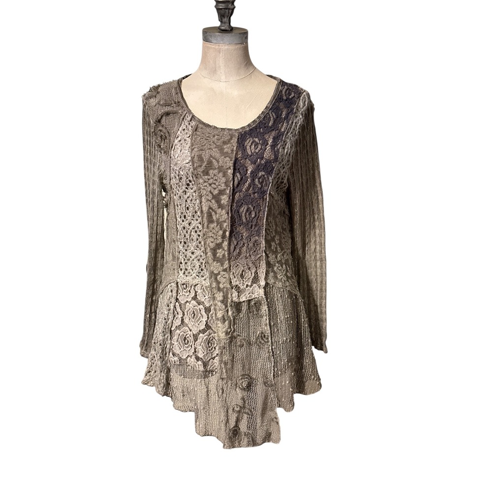 Romantic Bohemian Shabby Chic Vintage Inspired Tunic Top Muted Neutrals Sz Sm
